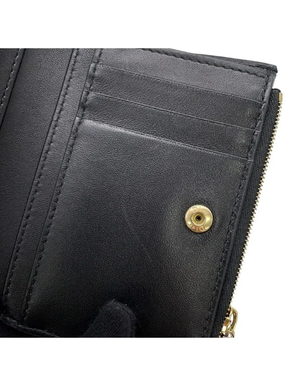 Dior Bifold Wallet Lady Dahlia Cannage Leather Black